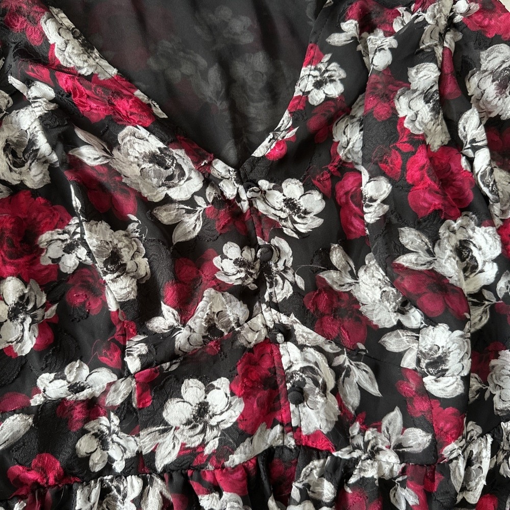 Torrid Womens Floral‎ Fairy Grunge Babydoll Top Size 2 Black Witchy Artsy Sheer - Picture 3 of 7